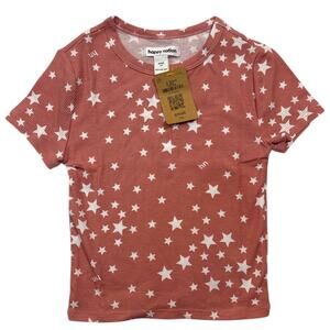 Happy Nation Girls Small 7/8 Star Print Ribbed Crop T Shirt Pink NEW